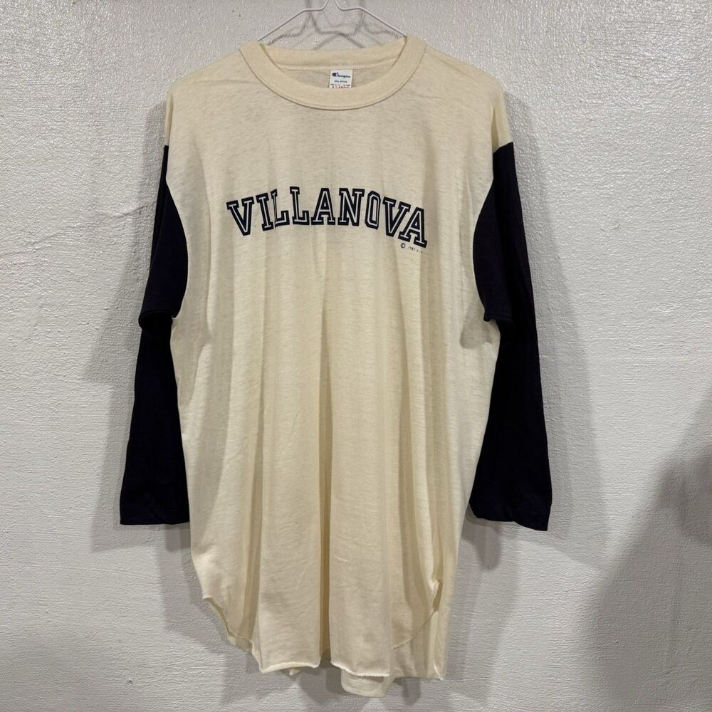 Vintage Villanova Champion Cream Blue Raglan Long Sleeve Shirt Top Tee Shirt